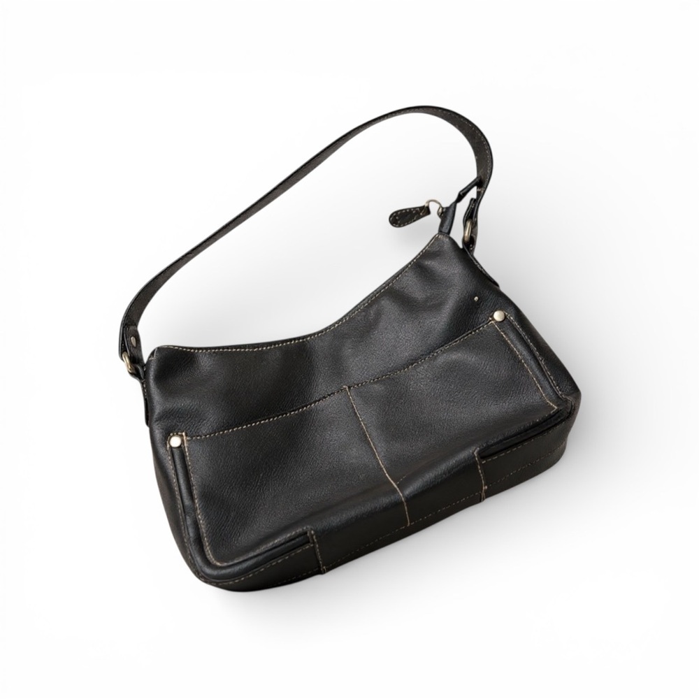 Vintage Black Leather Shoulder Bag - Sleek Minimalist Purse